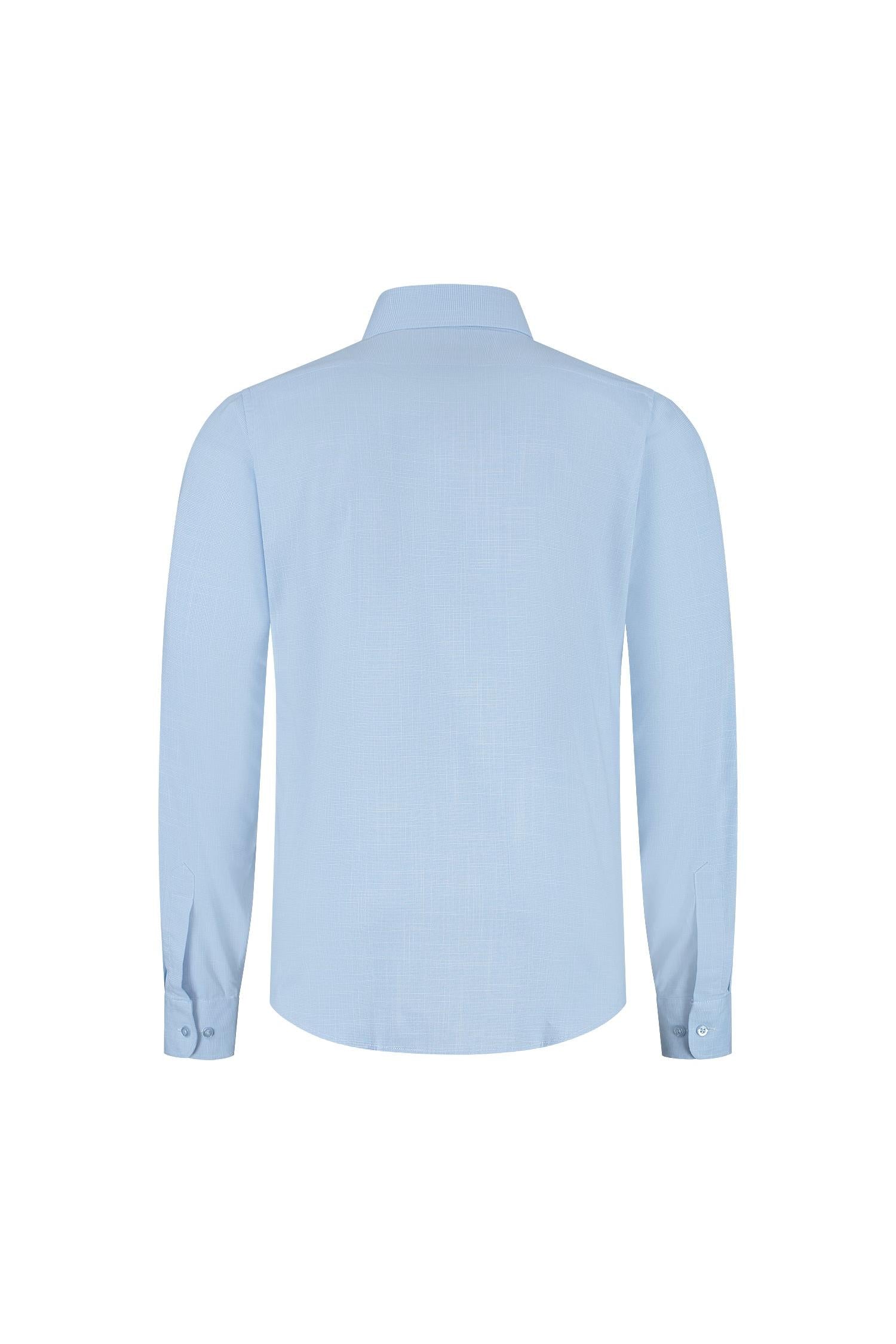 Overhemd bamboe pied-de-poule lichtblauw