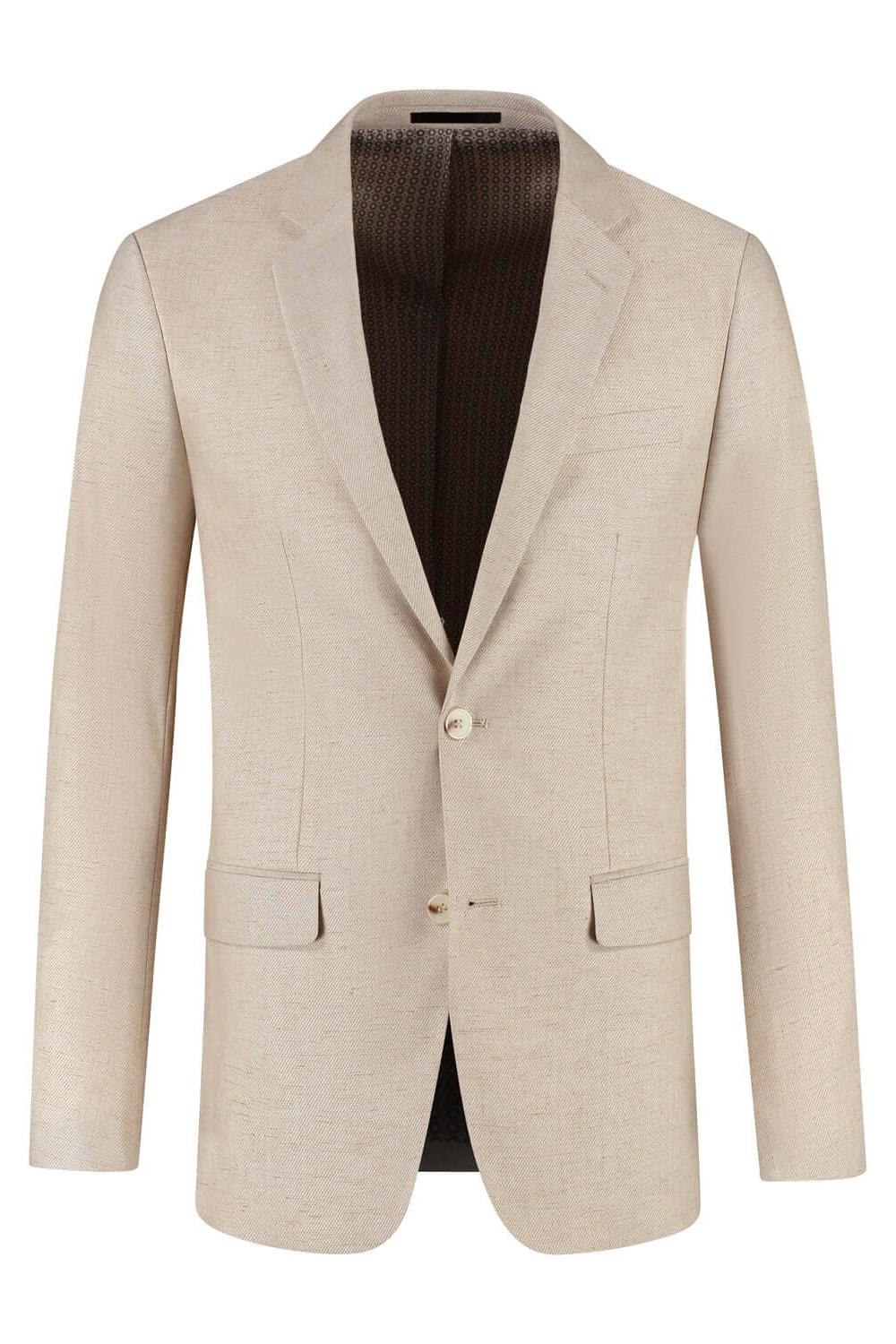 Pak linnenblend strandzand beige linnenblend jasje met nette kraag en knoopsluiting