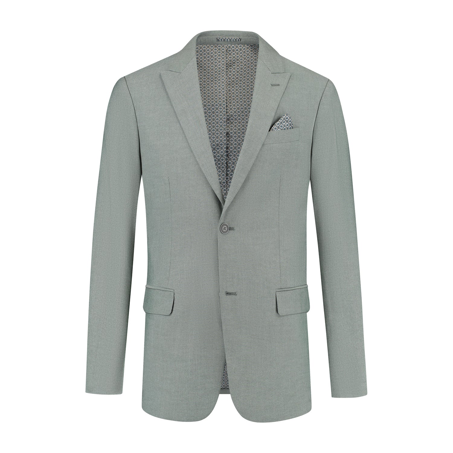 Pak 3-D blend amandelgroen blazer met gestreepte binnenvoering voor formele gelegenheden.