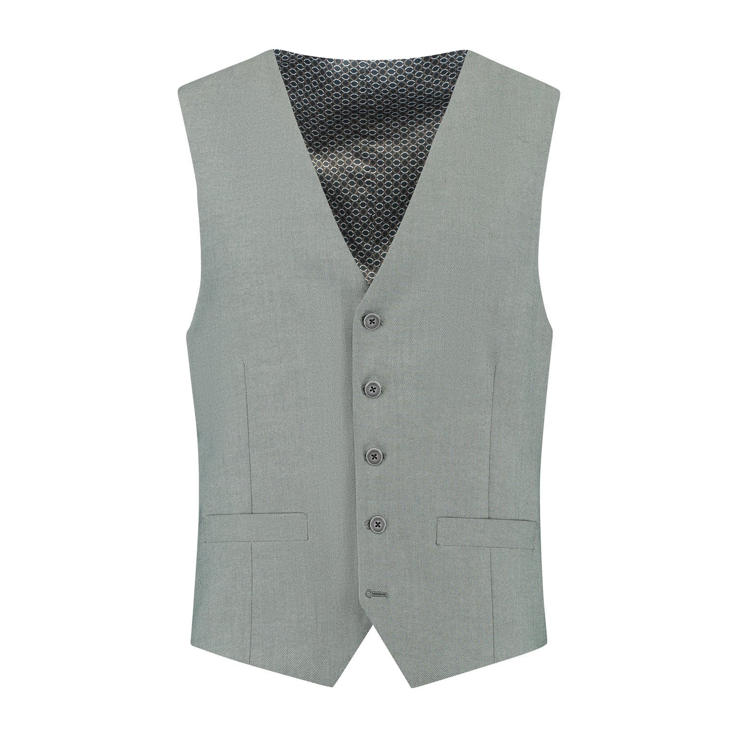 Pak 3-D blend amandelgroen gilet zonder mouwen, ideaal voor formele gelegenheden.