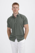 Korte mouw linnen katoen grijs-groen