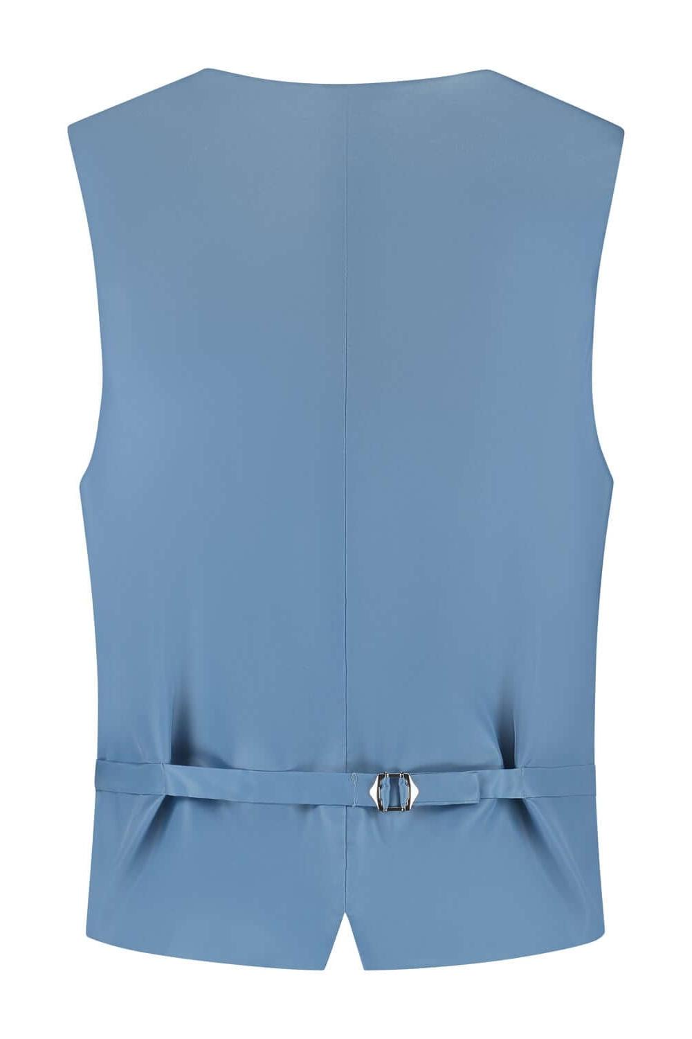 Gilet structuur lichtblauw, ademend zonder mouwen, gestructureerde stof, geschikt voor kantoor en casual.