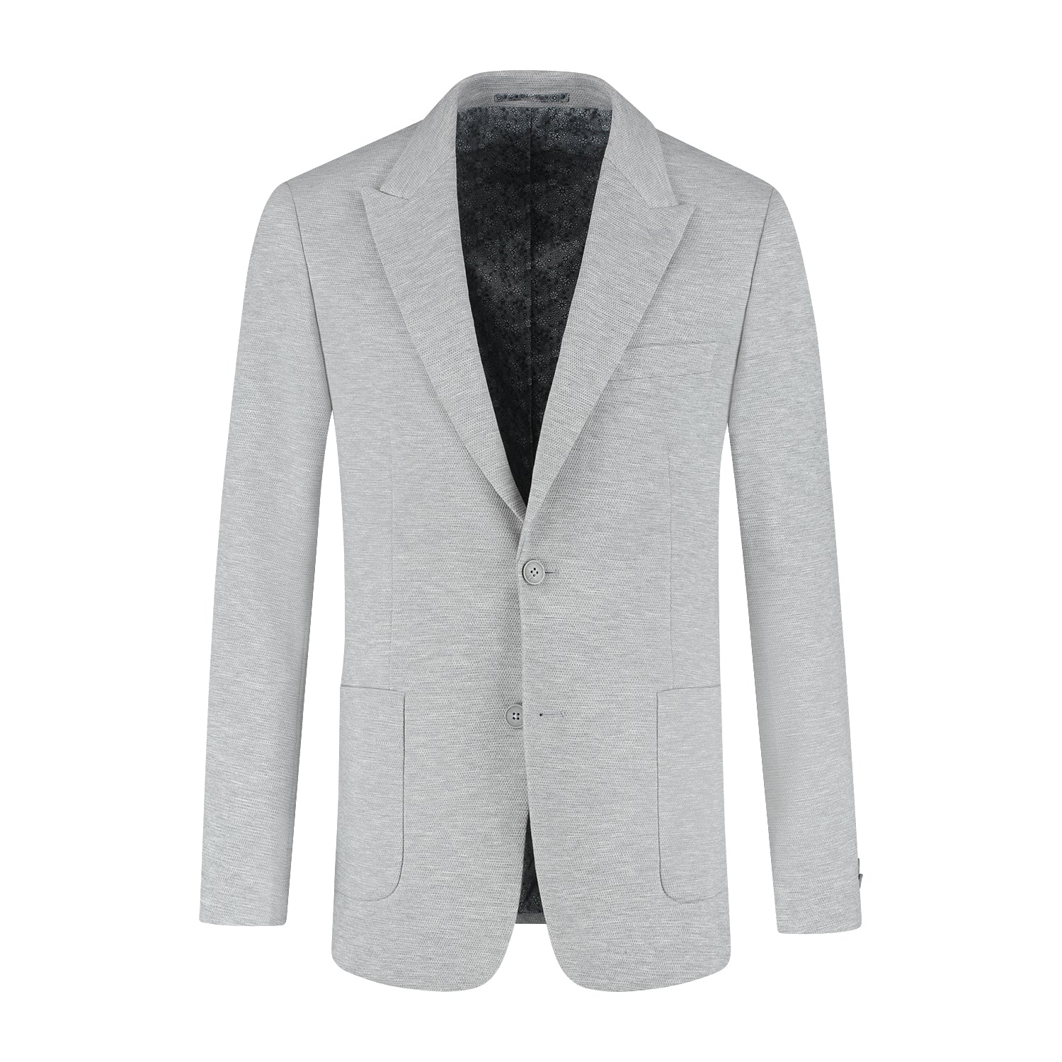 Colbert stretch pique melange grijs - grijze melange colbert met stretch, geschikt voor zakelijke en casual gelegenheden.