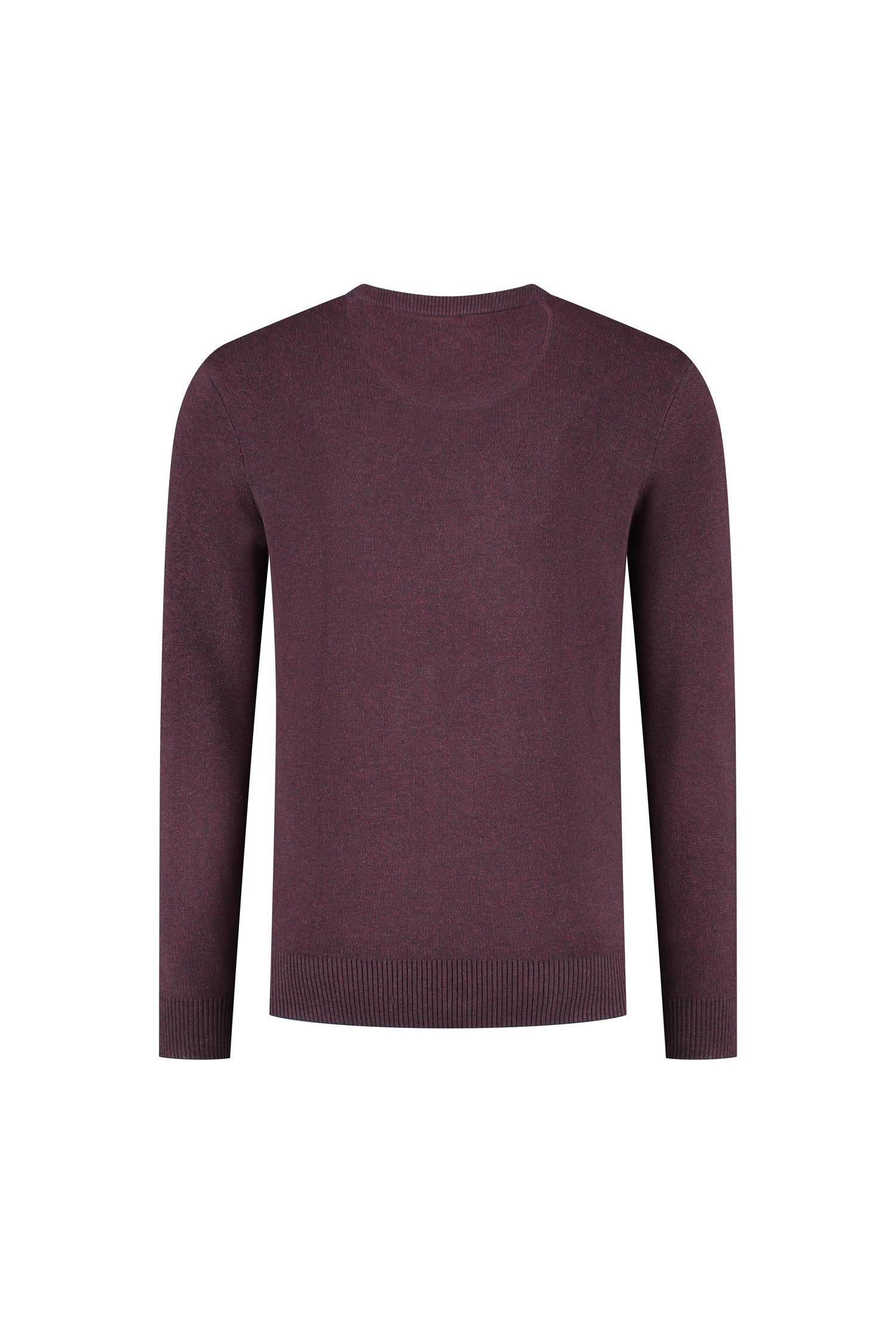Ronde hals two-tone rood ademend katoenen trui met ronde hals in bordeaux kleur.