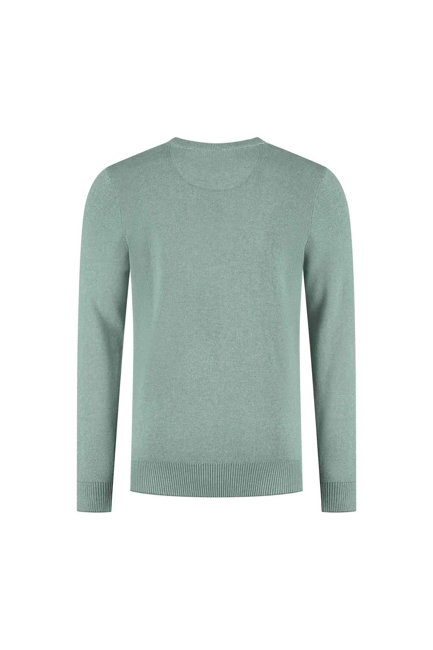 Ronde hals two-tone groen ademende katoenen trui met ronde hals in groene tweekleur.