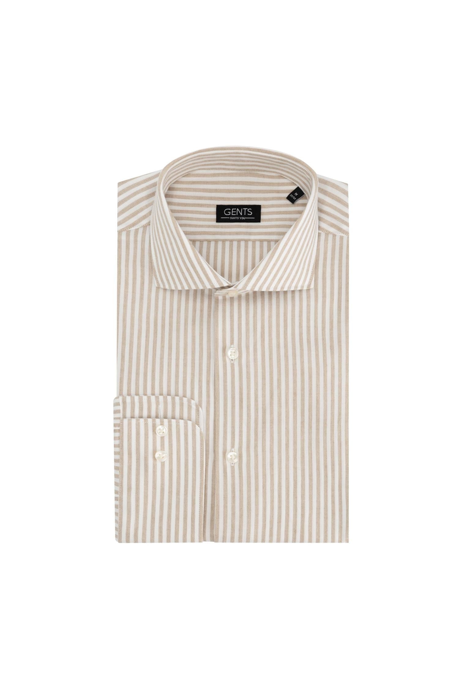 Overhemd streep wit-beige, katoenen Lyocell overhemd met knoopsluiting en streeppatroon.