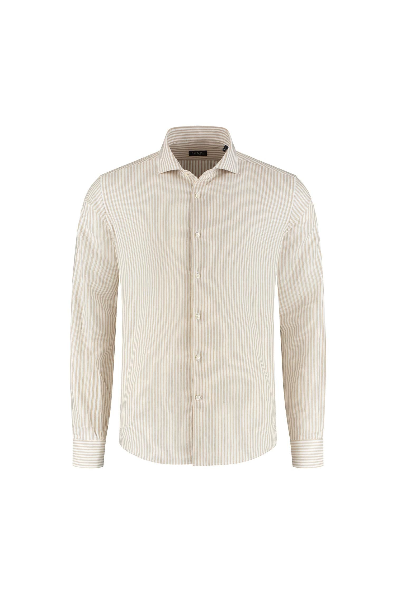 Overhemd streep wit-beige, katoen en Lyocell met knoopsluiting, stijlvolle gestructureerde look.