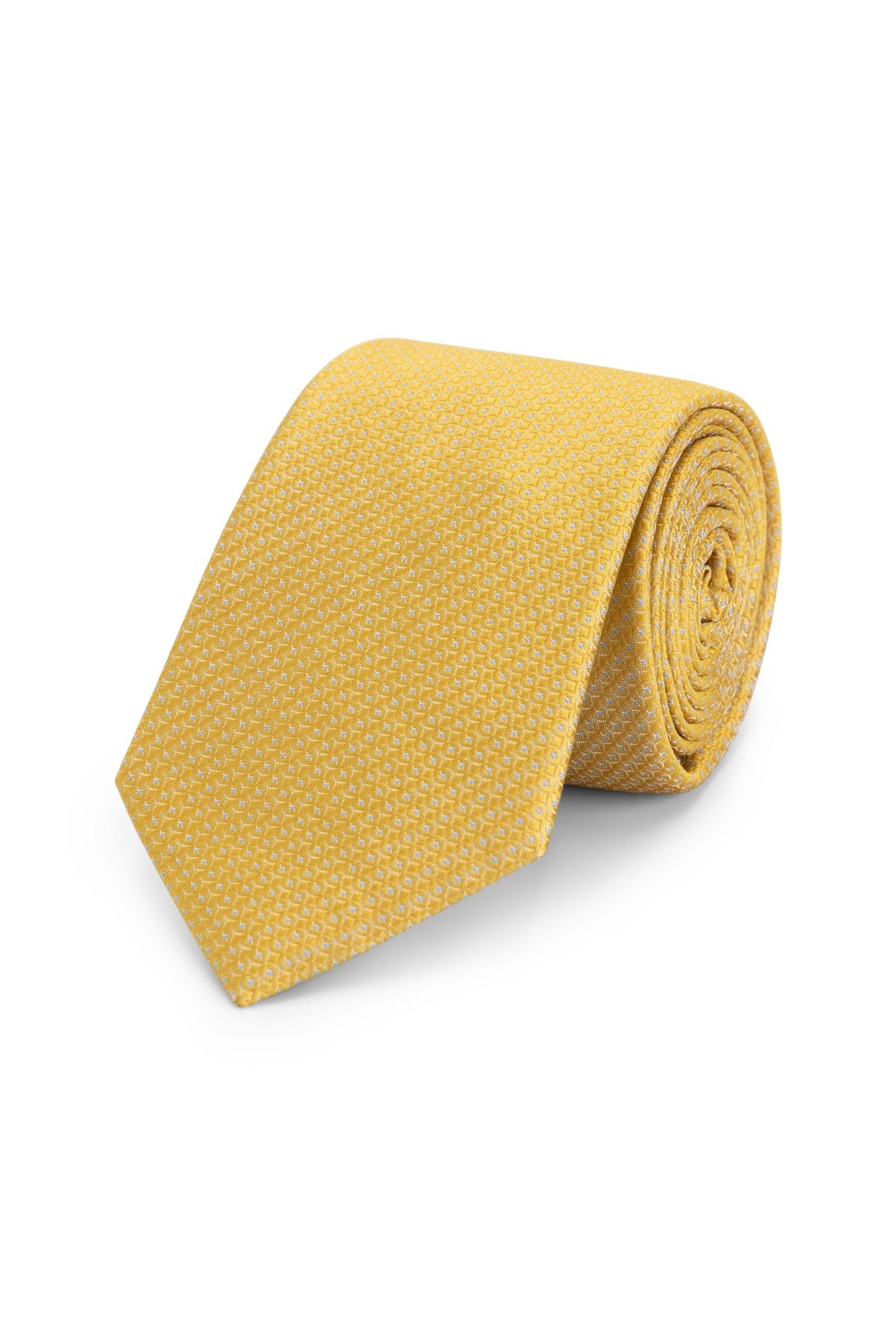 Stropdas zijde print ruitjes geel