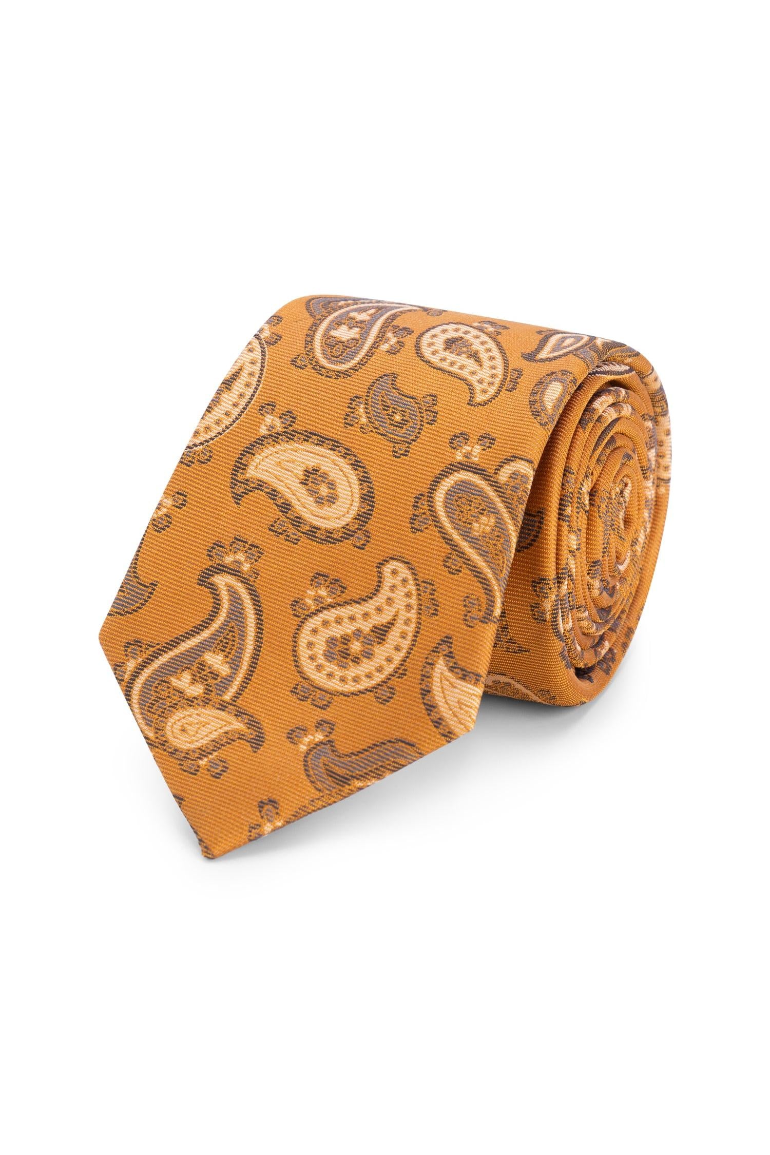 Stropdas zijde print paisley oranje