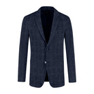 Colbert stretch ruit blauw, blauw stretchcolbert met subtiel ruitpatroon en notch revers.