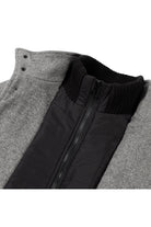 Coat stand-up collar grijs, grijze jas met opstaande kraag en afneembare voering, visgraatpatroon.