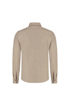 A back view of an Overshirt beige with long sleeves, collar, and button details.