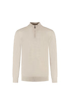 Halfzip merinoblend off-white sweater with zipper in a soft light beige color.