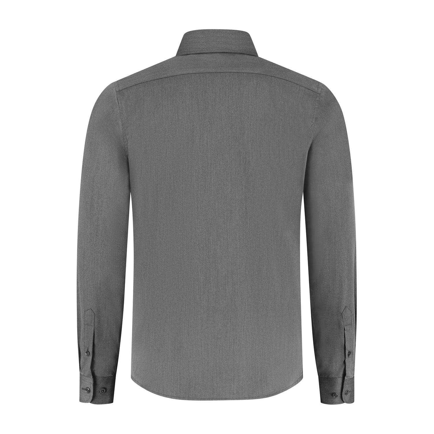 Bamboe uni grijsbruin overhemd achterkant met ademend stretch en zacht draagcomfort