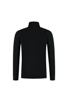 Turtle neck zwart, fijngebreide coltrui met ademend, vormvast comfort, achterkant van het kledingstuk.