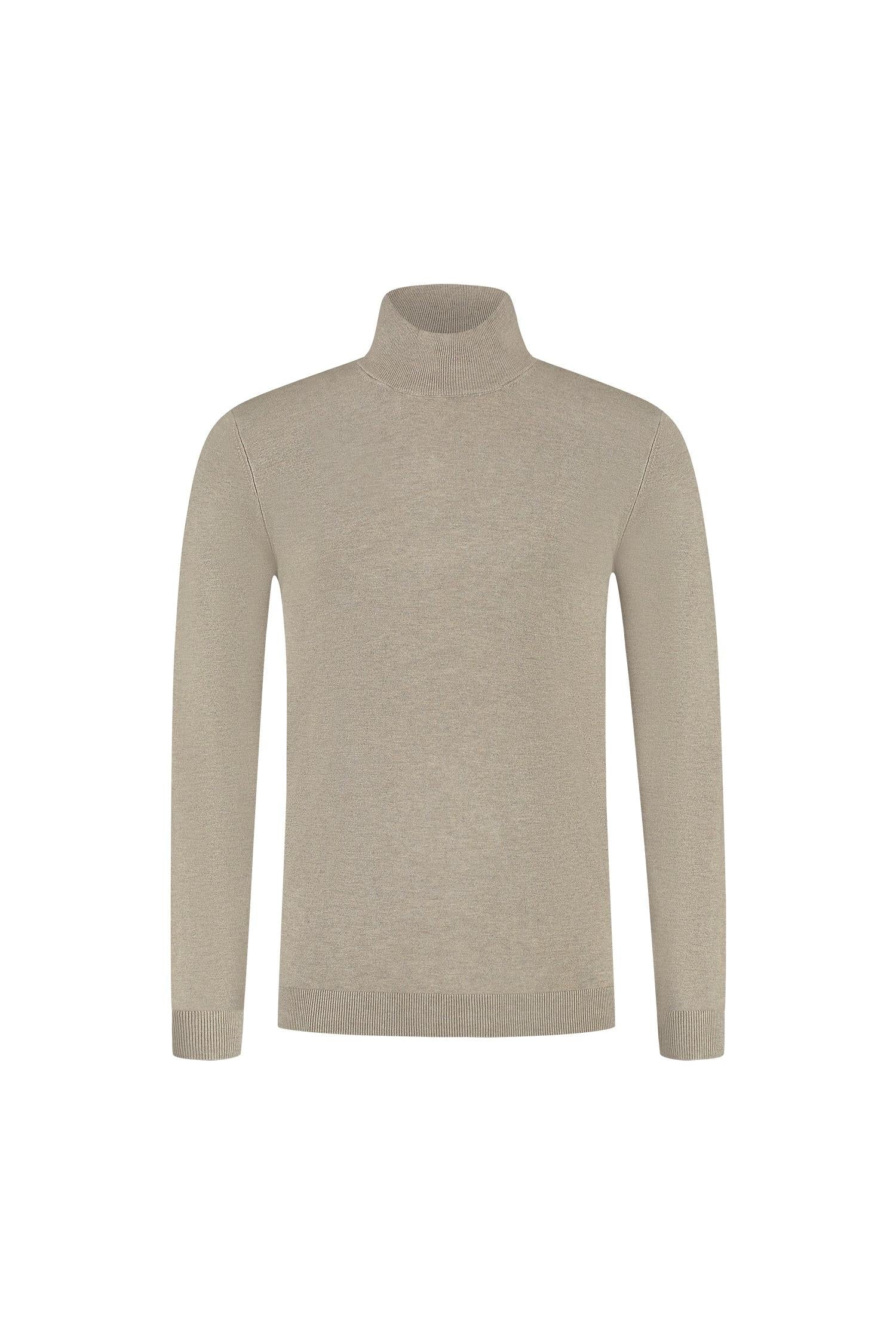 Turtle neck khaki, zachte rolkraagtrui, kreukarm en onderhoudsvriendelijk, stylish en comfortabel.