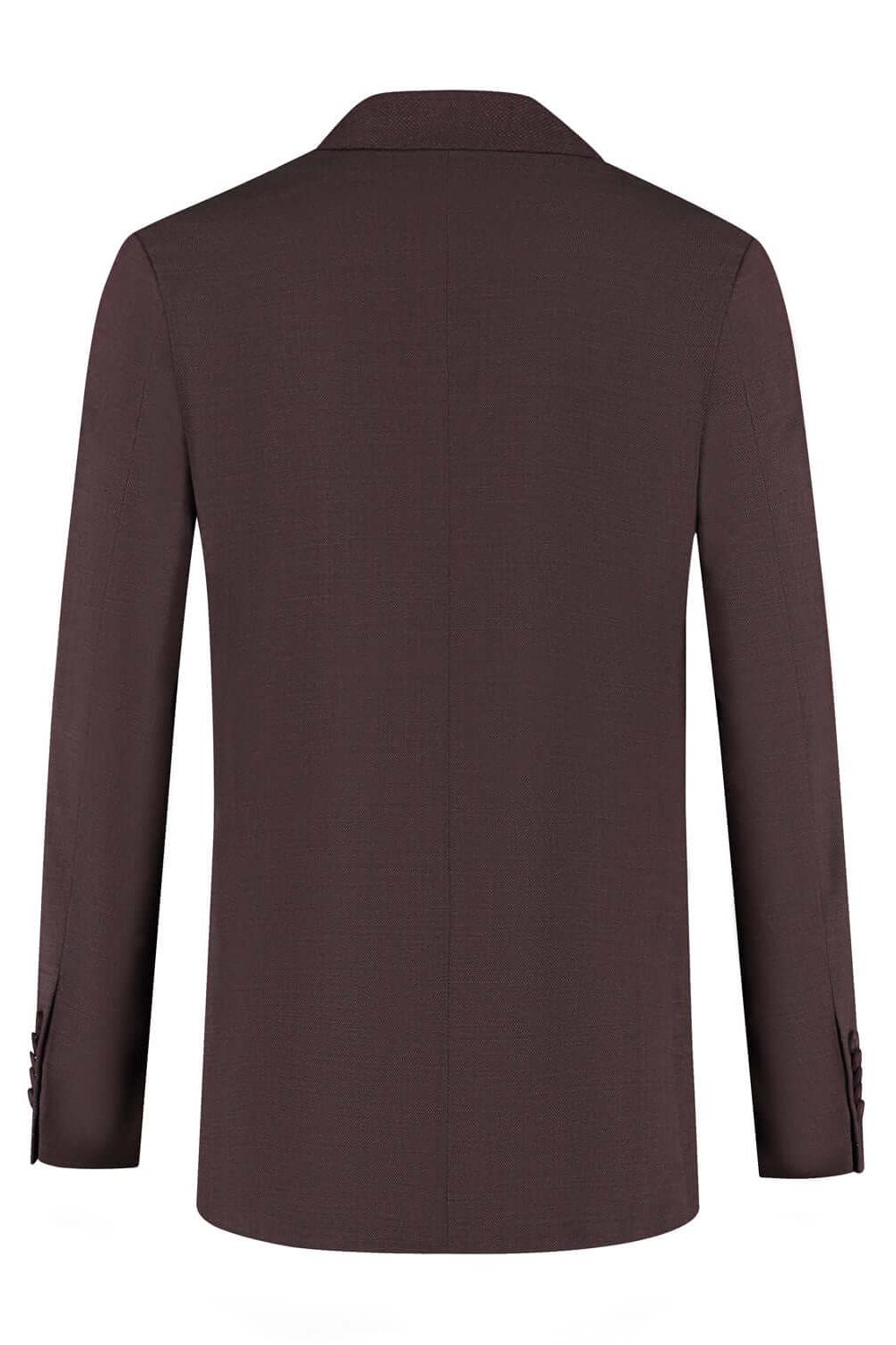 Pak 2-delig kastanje rood, achterkant van een kastanjekleurig slim-fit jasje.