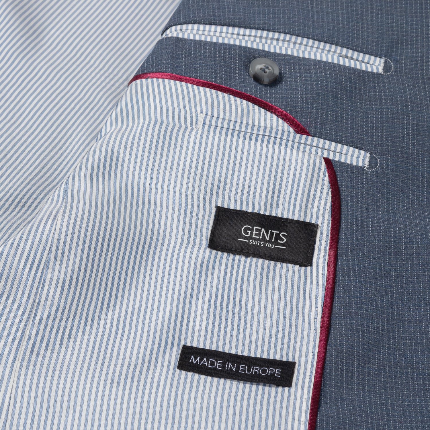 Pak 2-delig miniruit blauw-grijs tweedpak met gestreepte voering en labels van GENTS.