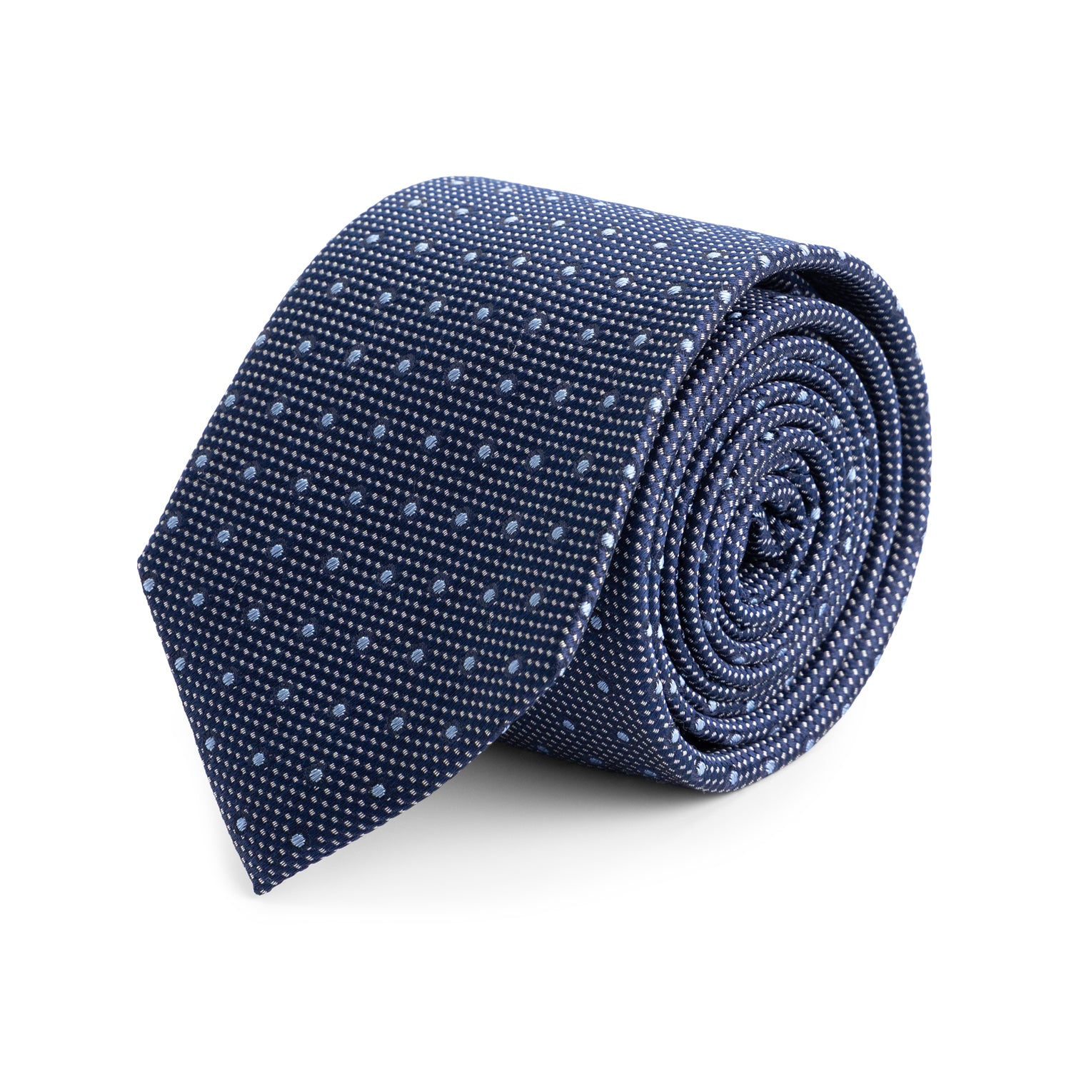 Stropdas zijde stip blauw, luxe zijde stropdas met lichtblauwe stipjes voor een professionele uitstraling.