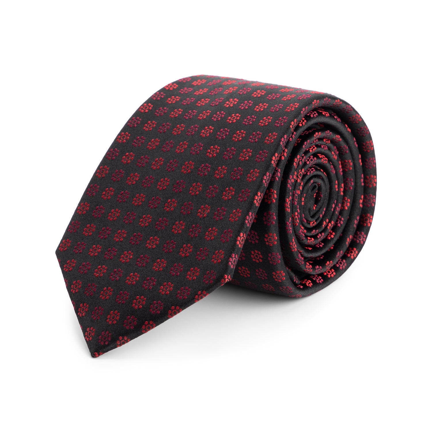 Stropdas zijde bloemetje zwart-rood met elegant roodzwart bloemmotief, perfect voor formele gelegenheden.