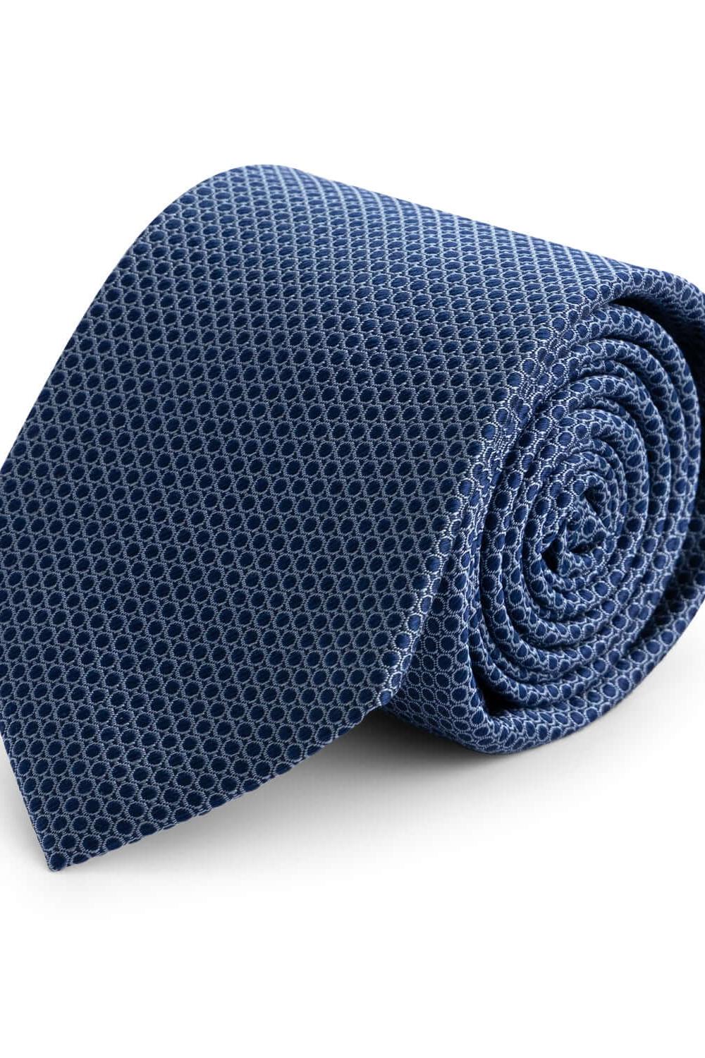 Stropdaszijde birdseye blauw, elegante blauwe zijden stropdas met birdseye patroon.