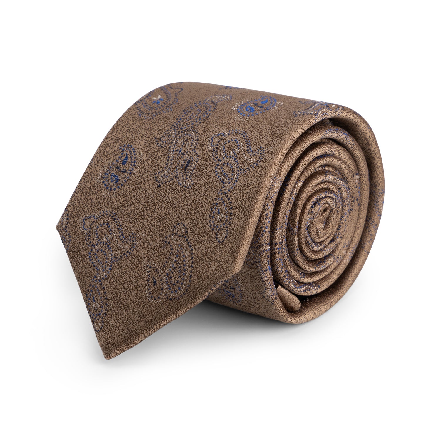 Stropdas zijde paisley bruin, handgemaakt, warme bruin kleur met paisley patroon en randafwerking.