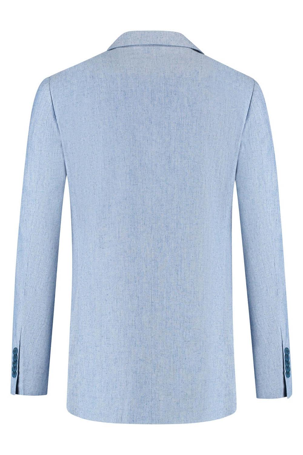 Colbert melange blauw achterkant van het colbert met comfortabele stof en elegante uitstraling.