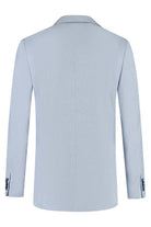 A back view of the Pak lichtblauw 3-delig, a stylish light blue business suit.
