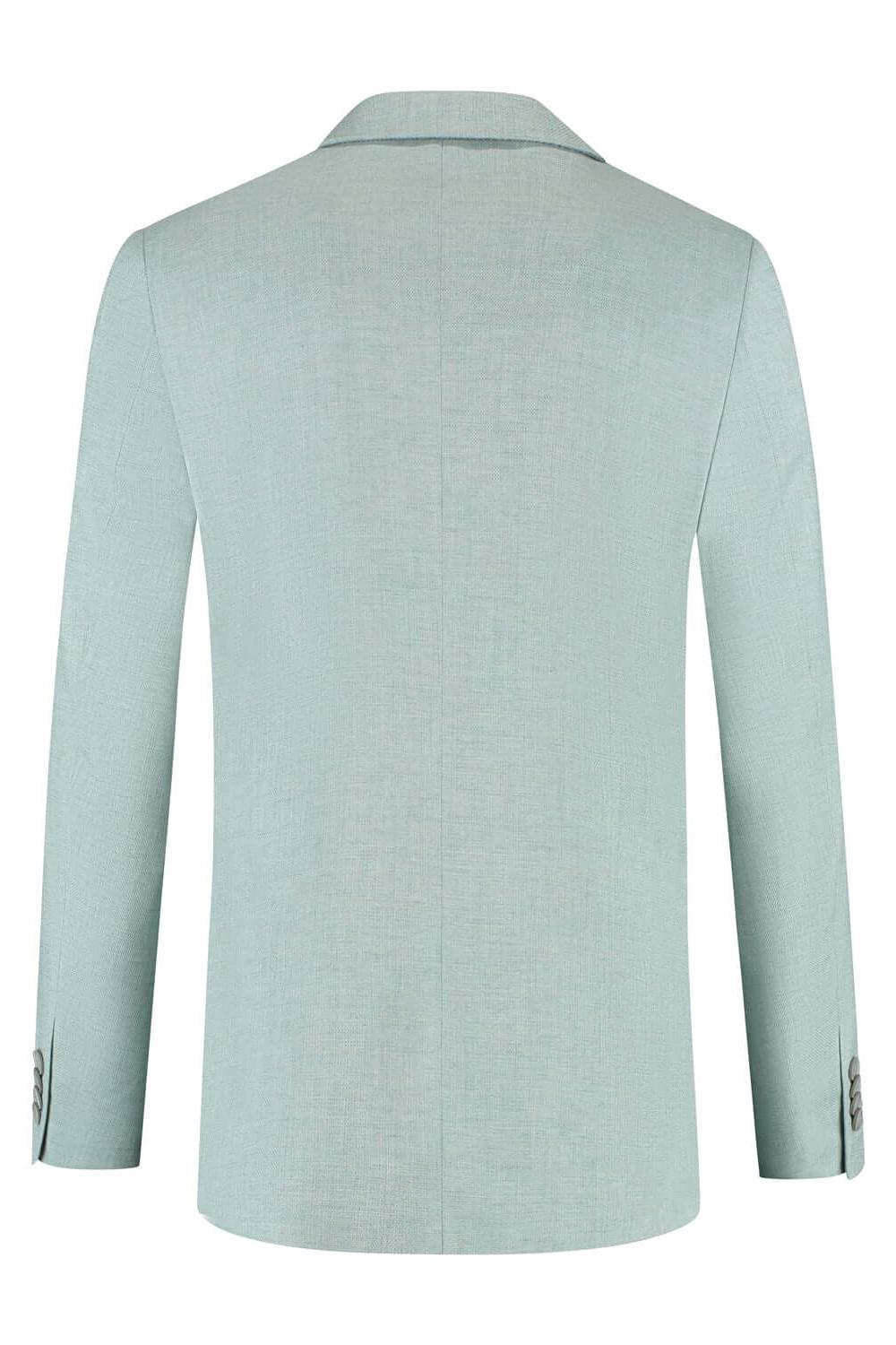 A modern back view of a Pak aquagroen 3-delig jacket in a stylish aquagroen color for formal occasions.
