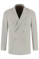 Double-breasted pied-de-poule beige jas in beige pied-de-poule met knopen.