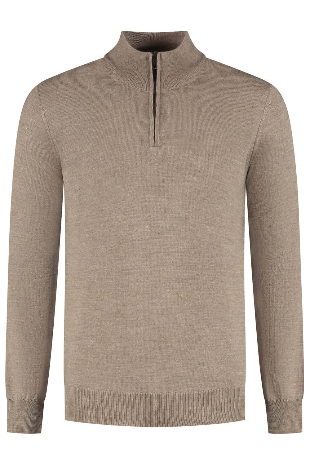 Halfzip merinoblend grijsbruin, comfortabele trui met rits in grijsbruin kleur, perfect voor elke gelegenheid.