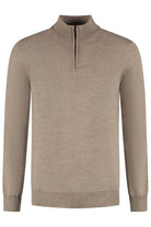 Halfzip merinoblend grijsbruin, comfortabele trui met rits in grijsbruin kleur, perfect voor elke gelegenheid.