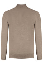 Halfzip merinoblend grijsbruin, achterkant van het kledingstuk in een beige kleur.