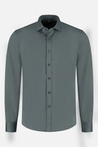Bamboe twill green long-sleeve shirt, featuring a sleek design and modern fit.