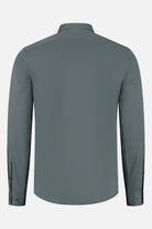 Back view of Bamboe twill green shirt, showcasing a sleek design and comfortable fit.