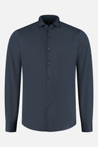 Pique structure stretch navy long-sleeve shirt in a rich navy color with a classic button-down design.