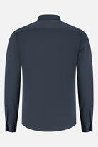Back view of a Pique structure stretch navy shirt showcasing its sleek design and modern style.