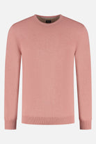 Trui ronde hals katoen roze, eenvoudige en stijlvolle rondhals trui in een zachte roze kleur.