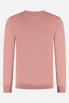 Trui ronde hals katoen roze, achterkant van de trui in zachte roze kleur, perfecte casual stijl.