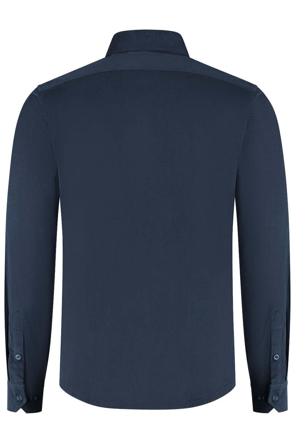 Overshirt corduroy blauw, donkerblauwe achterzijde van katoen met knoopsluiting.