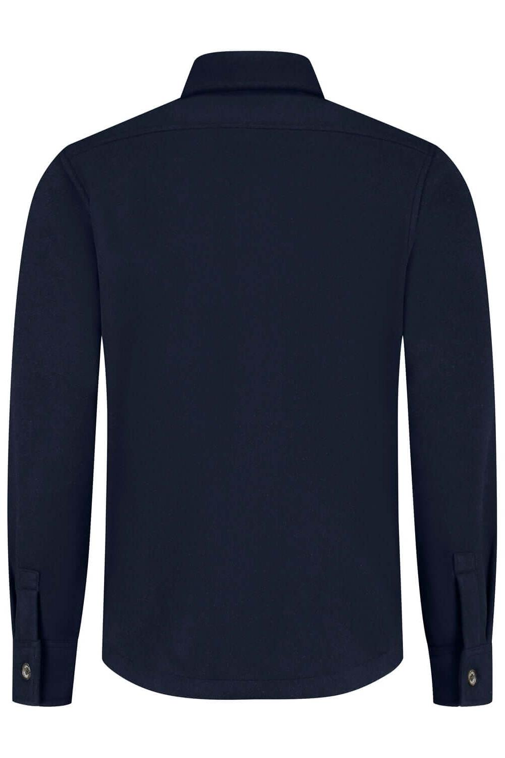Overshirt navy, back view of a diepblauwe overshirt with long sleeves and buttoned cuffs.
