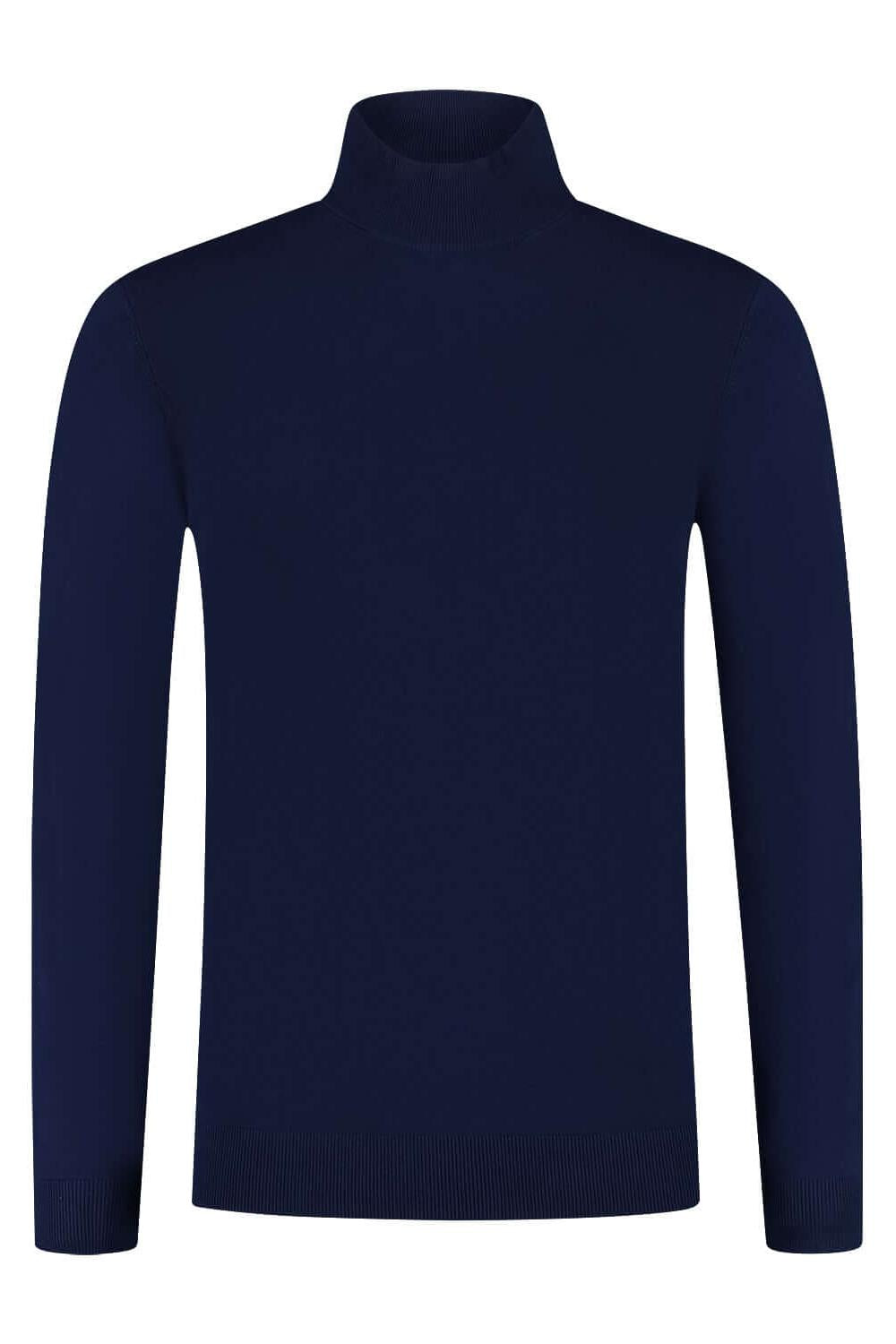 Turtle neck navy. Diepblauwe coltrui met hoge kraag en strakke afwerking.