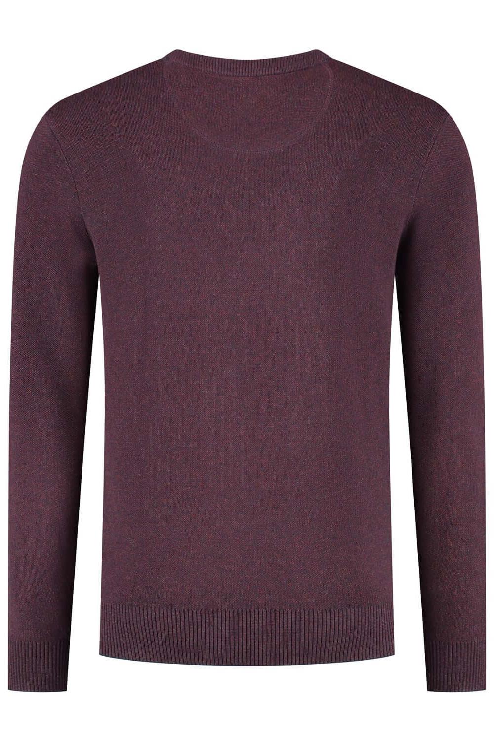 Ronde hals two-tone rood ademend katoenen trui met ronde hals in tweekleurig rood.