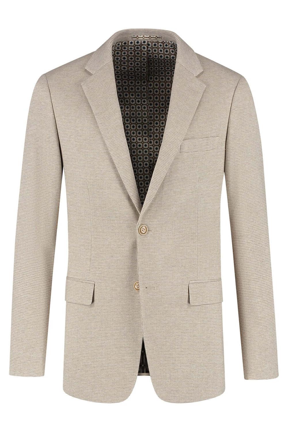 Pak pepita beige, moderne pasvorm, kreukbestendige beige pepita tweed blazer.