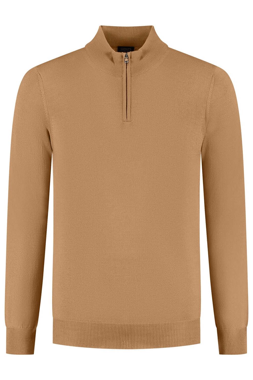 Halfzip merinoblend camel - strakke camel halfzip met ademend comfort en structuur.
