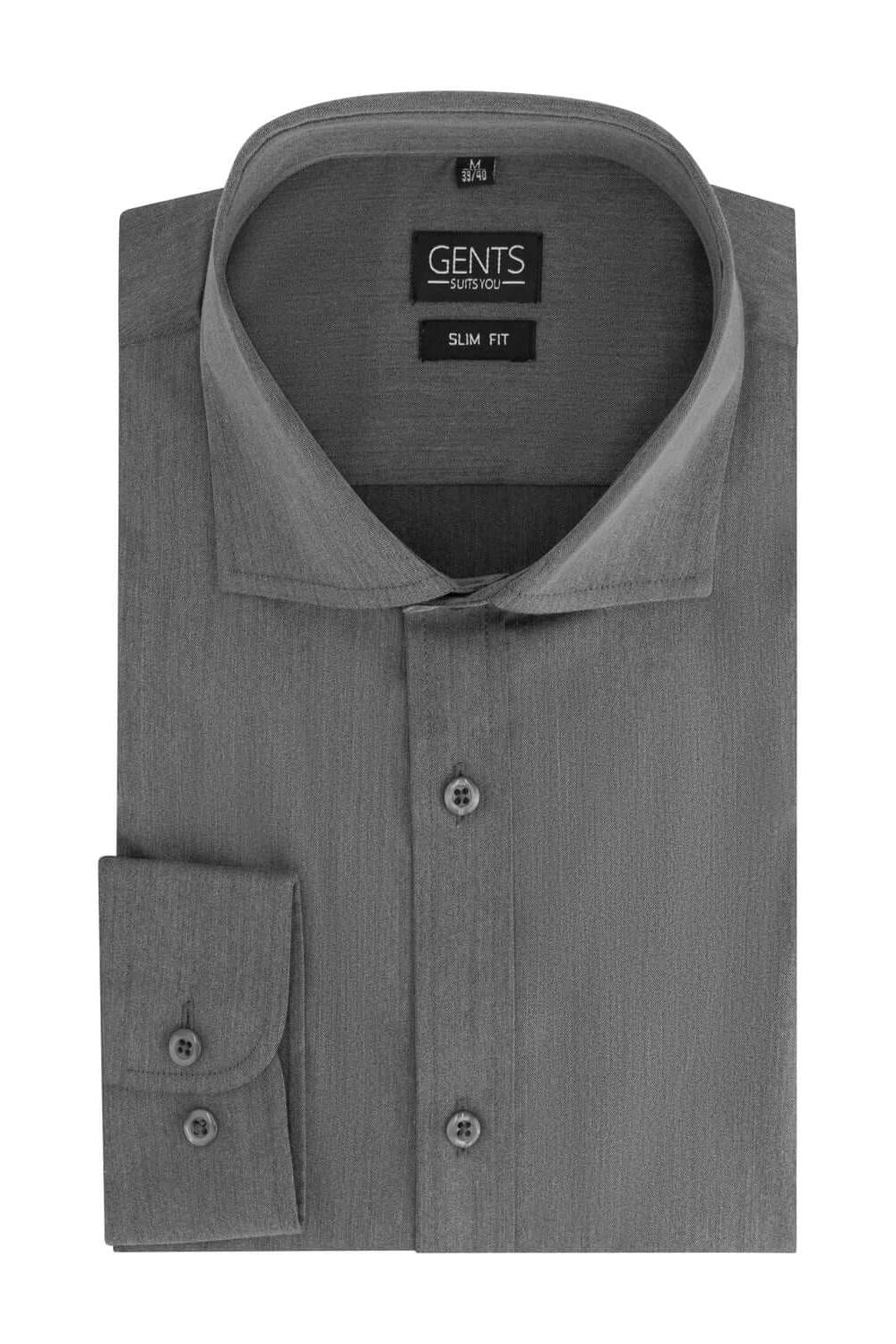 Bamboe uni grijsbruin overhemd met ademend stretch en zacht draagcomfort in slim fit.