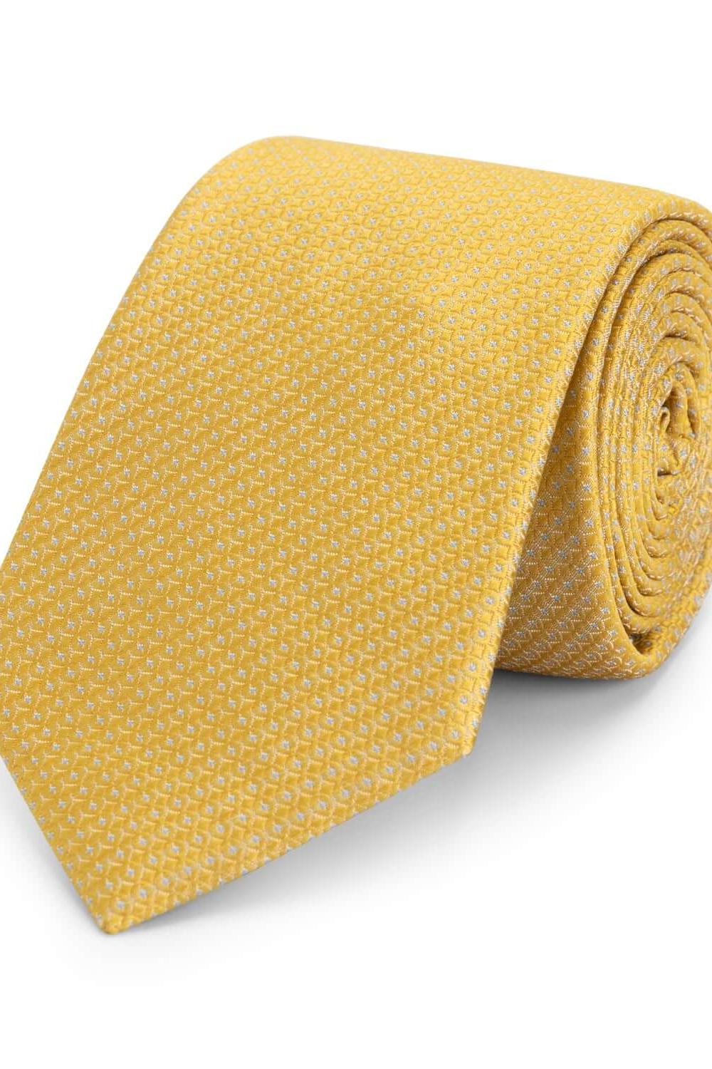 Stropdas zijde print ruitjes geel