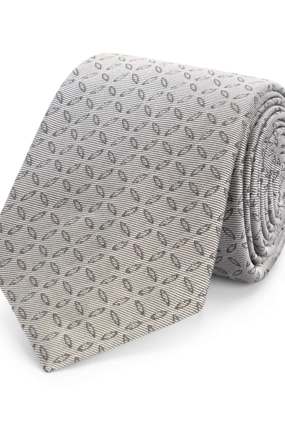 Stropdas zijde print ovaal puntig grijs, 100% zijde met ovaalprint voor een professionele uitstraling.