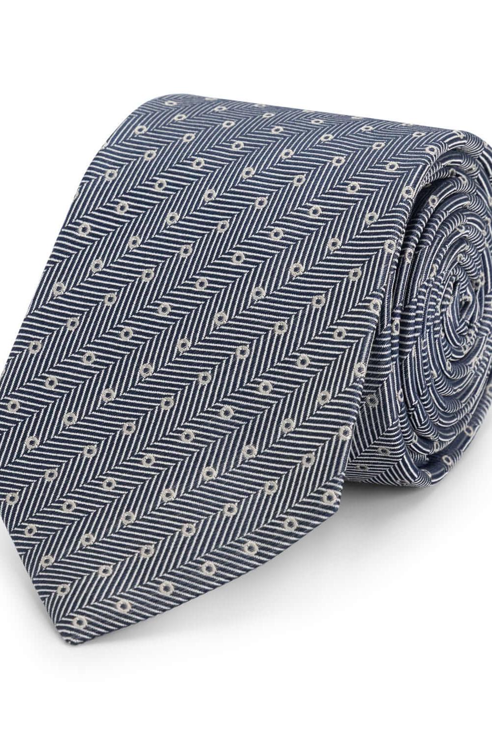 Stropdas zijde print stippel blauw