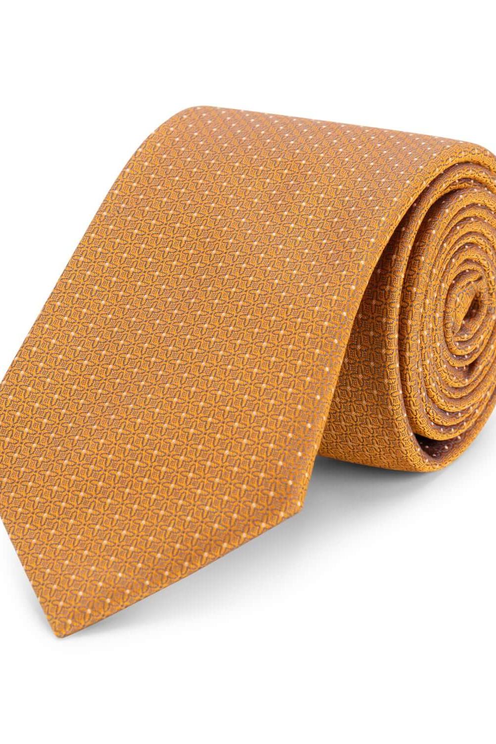 Stropdas zijde print stippel oranje